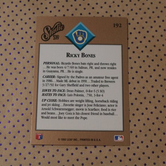 Ricky Bones #192 Baseball Card - Picture 2 of 2